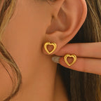 Open Heart Stud Earrings with Polished Finish