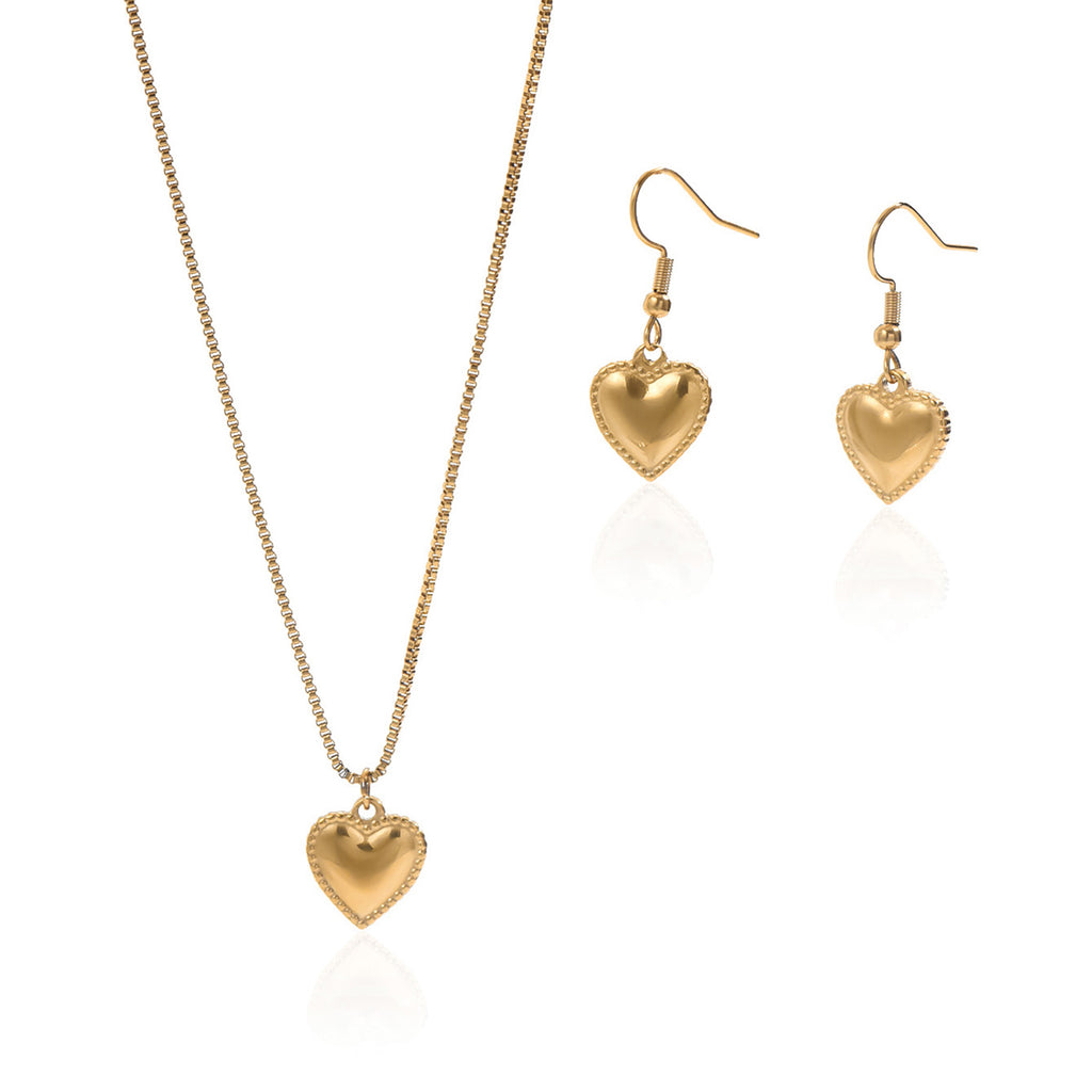 Heart Pendant Necklace & Matching Drop Earrings Set
