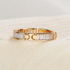 Modern Geometric Gold Link Adjustable Ring with Baguette Accents