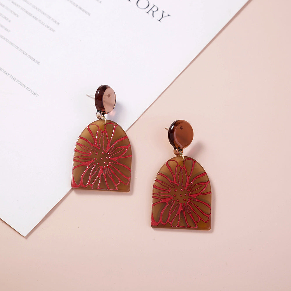 Artistic Floral Drop Earrings with Resin Detail