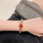 Geometric Stone Accent Bracelet with Vintage-Inspired Design