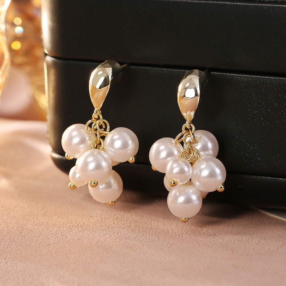 Pearl Grape Cluster Drop Earrings