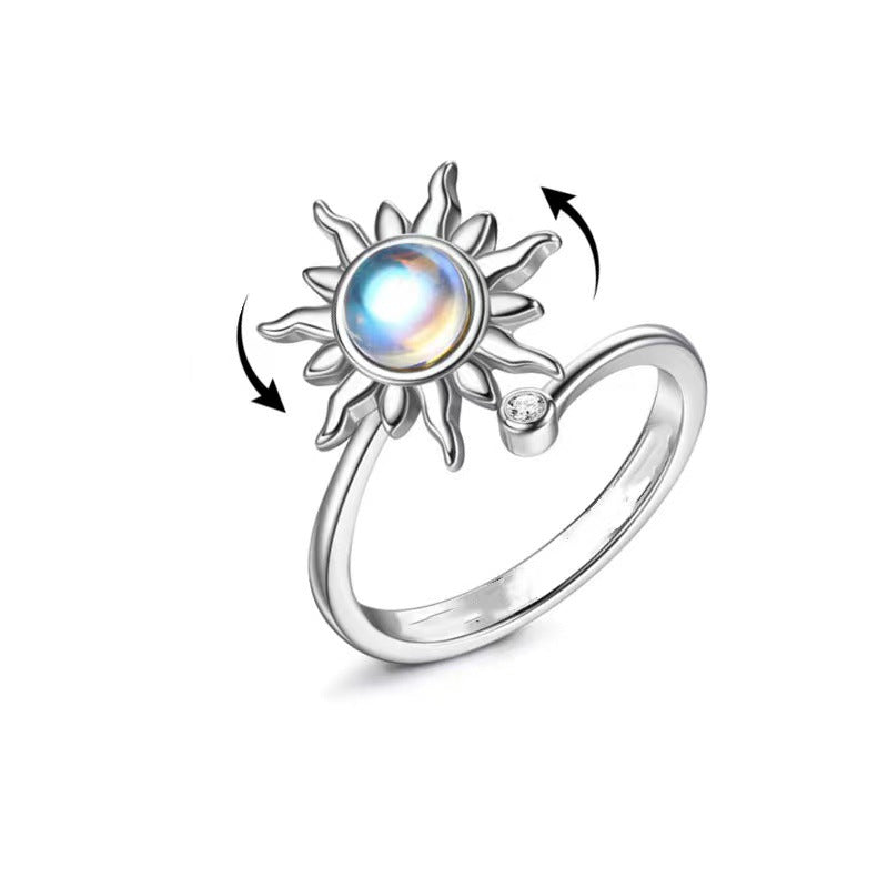 Sunburst Adjustable Ring with Rotating Crystal Center