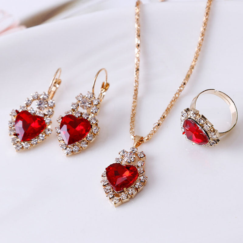 Water Drop Rhinestone Jewelry Set – Elegant Necklace, Earrings & Ring