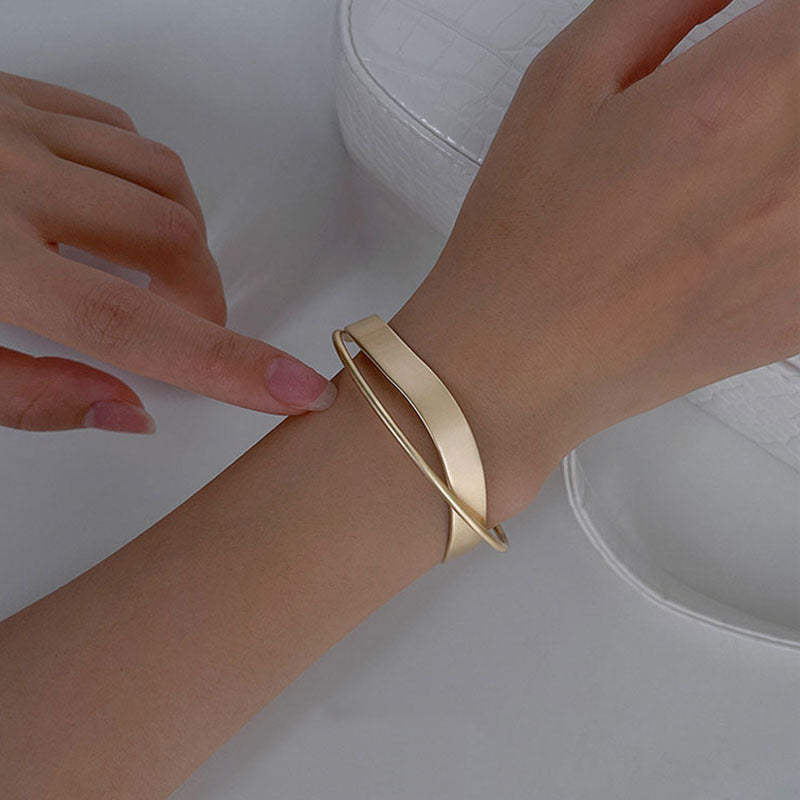 Modern Open Bangle Bracelet with Smooth Sculpted Profile