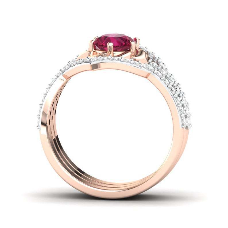 Rose Bloom Bridal Ring Set – Rose Gold Ruby