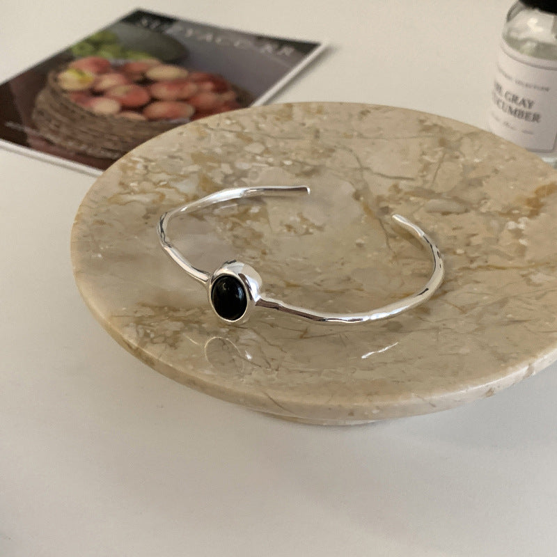 Slim Open Bangle Bracelet with Central Stone Detail