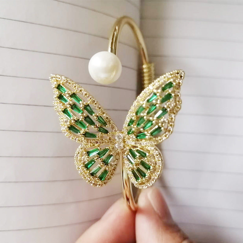 Butterfly Motif Open Cuff Bracelet with Delicate Crystal Detail