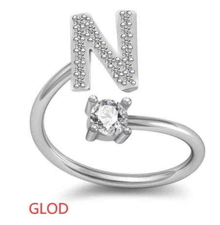 Personalized Initial Letter Ring with Pavé Stone Accent