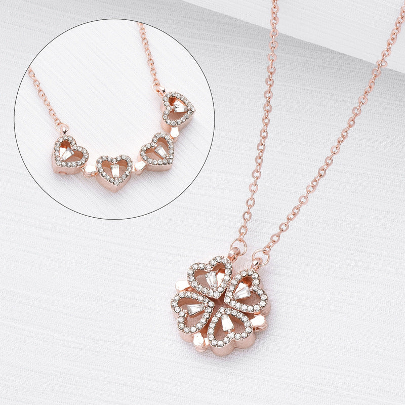 Gold Crystal Heart Cluster Necklace – Elegant Multi-Heart Pendant Chain