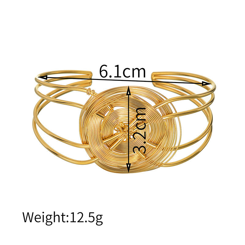 Geometric Open Cuff Bracelet with Intricate Center Detail