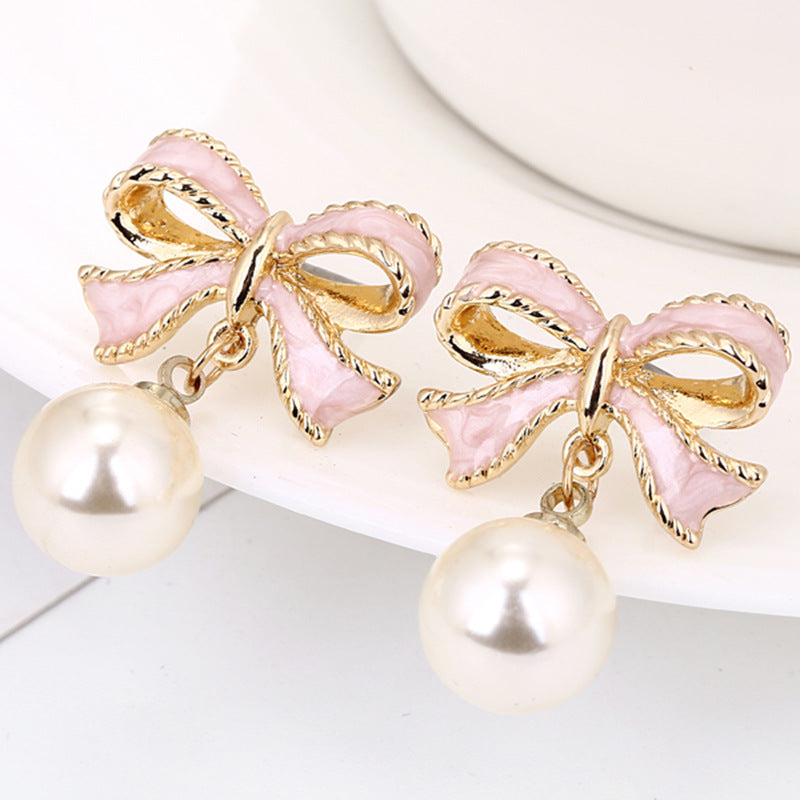 Sweet Bow Pearl Drop Earrings