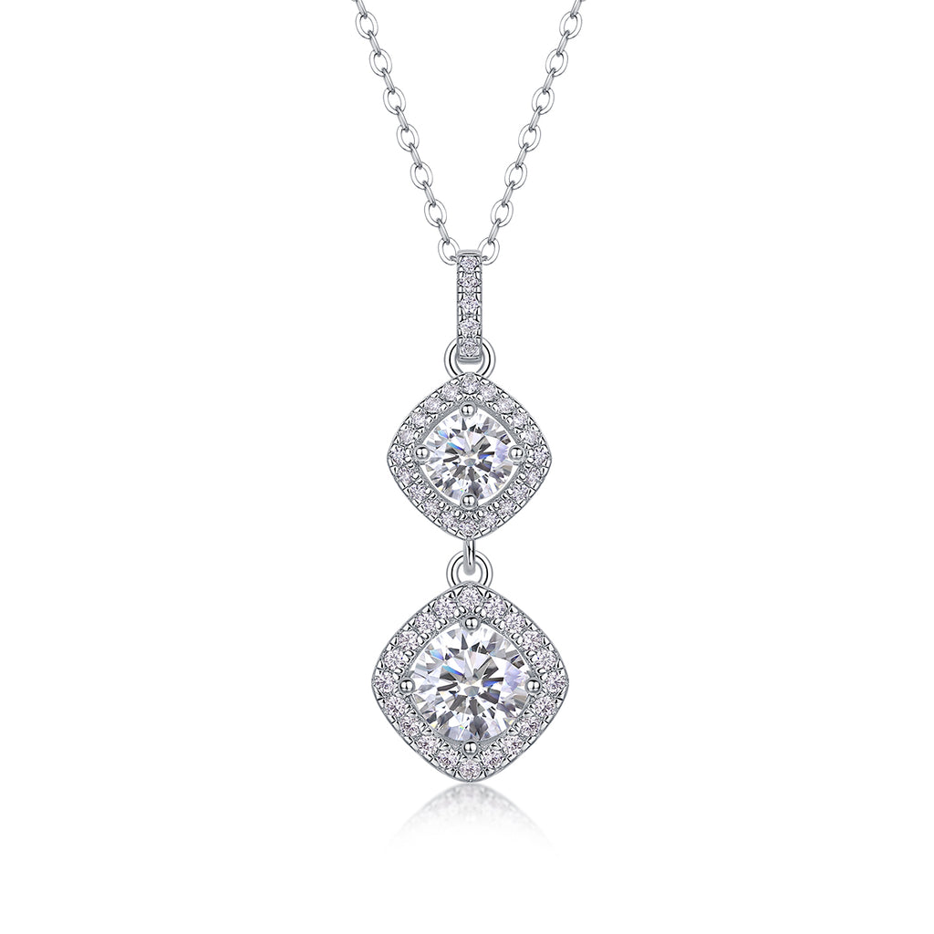 Double Halo Cushion-Cut Crystal Pendant Necklace