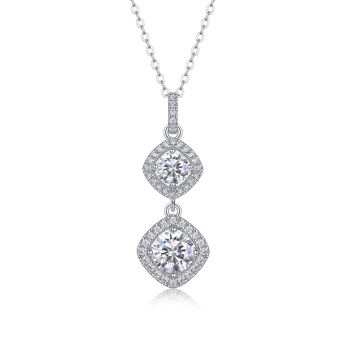Double Halo Cushion-Cut Crystal Pendant Necklace