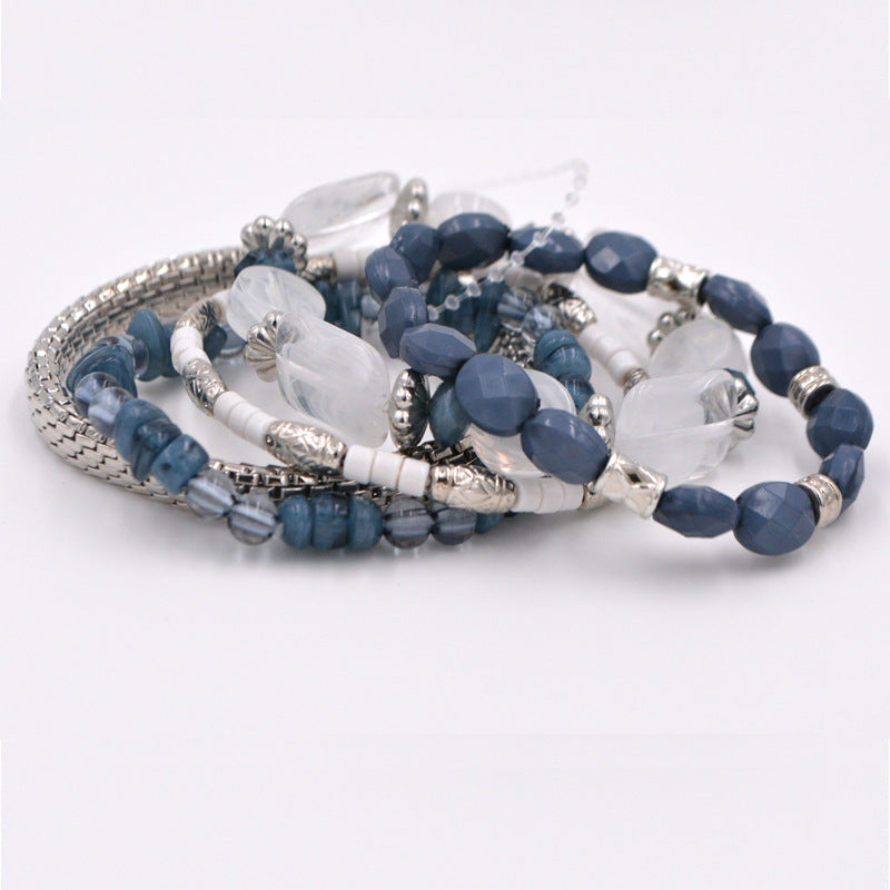 Layered Beaded Bracelet Stack with Textured Mixed Design