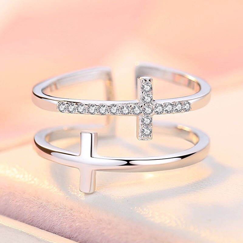Adjustable Cross Wrap Ring – Minimalist Pavé Accent Band