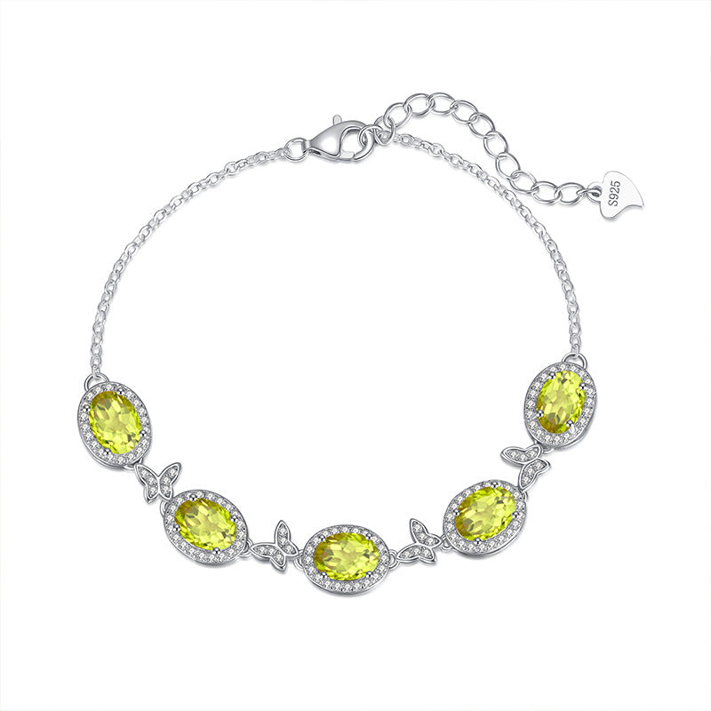 Sterling Silver Butterfly Bracelet with Natural Crystal Inlay