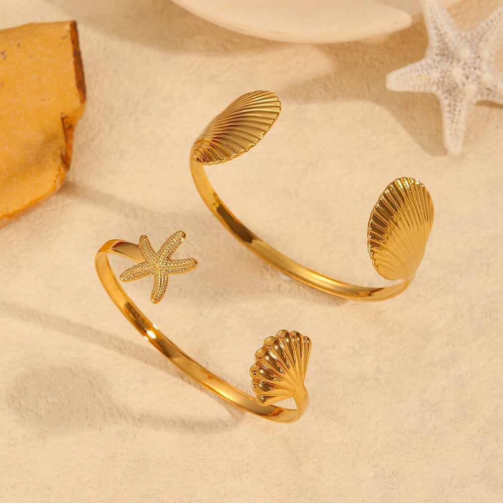 Coastal-Inspired Open Cuff Bracelet with Sculpted Motif