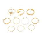 Boho Gold Stacking Ring Set – Floral & Pearl Detail Bands