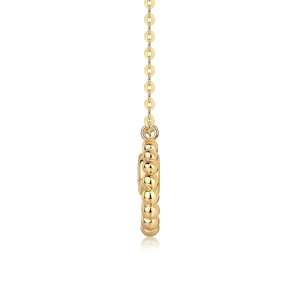 Gold Beaded Circle Necklace with Solitaire Crystal