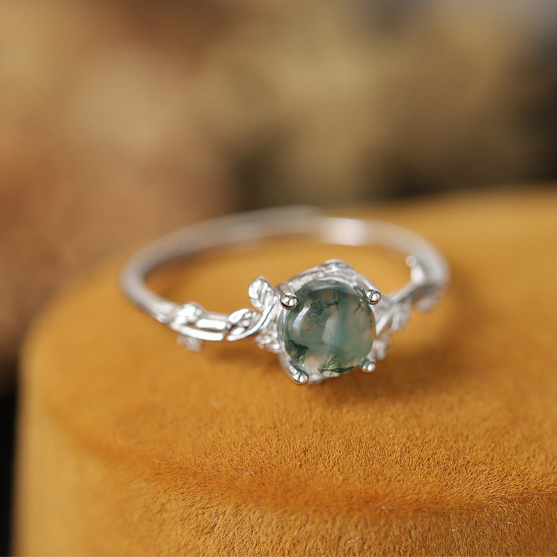 Vintage Green Gemstone Vine Adjustable Ring in Sterling Silver