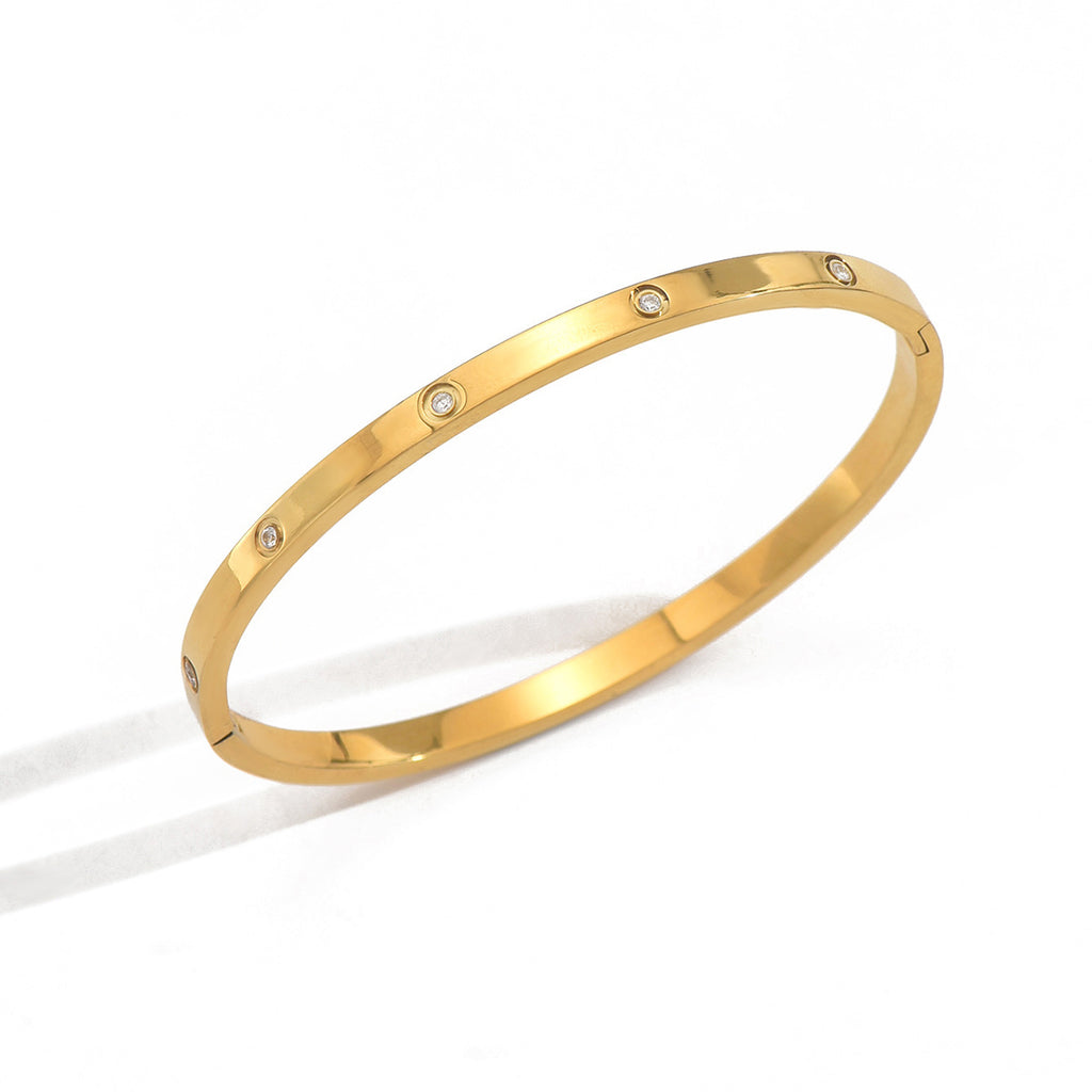 Minimalist Gold-Tone Bangle Bracelet with Crystal Accents