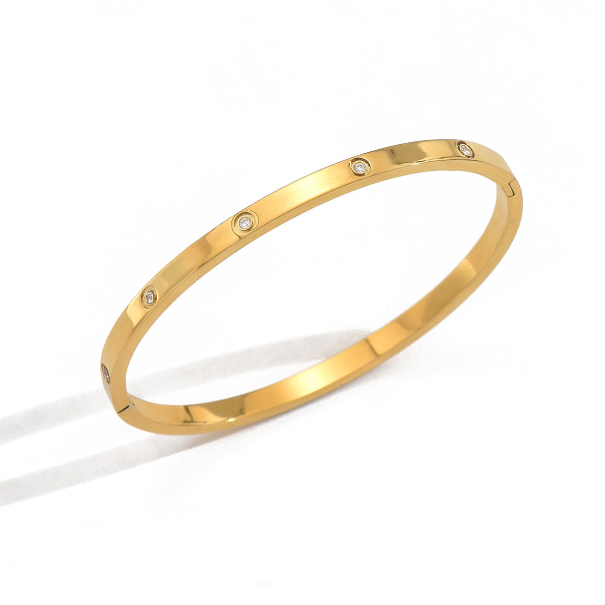 Minimalist Gold-Tone Bangle Bracelet with Crystal Accents