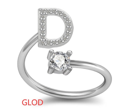 Personalized Initial Letter Ring with Pavé Stone Accent