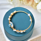 Elegant Pearl Cuff Bracelet with Center Gemstone Detail