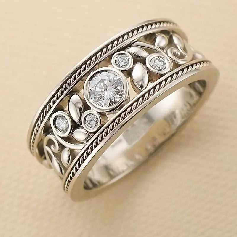 Krystal Crafts Vintage Leaf Diamond Band Ring