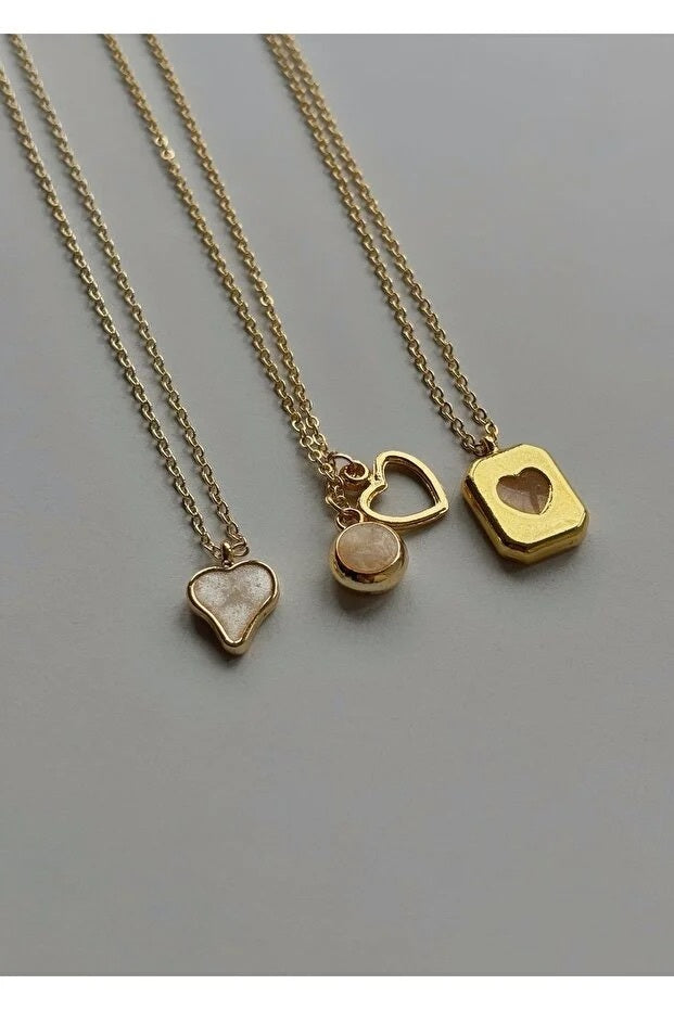 3-Piece Heart Charm Necklace