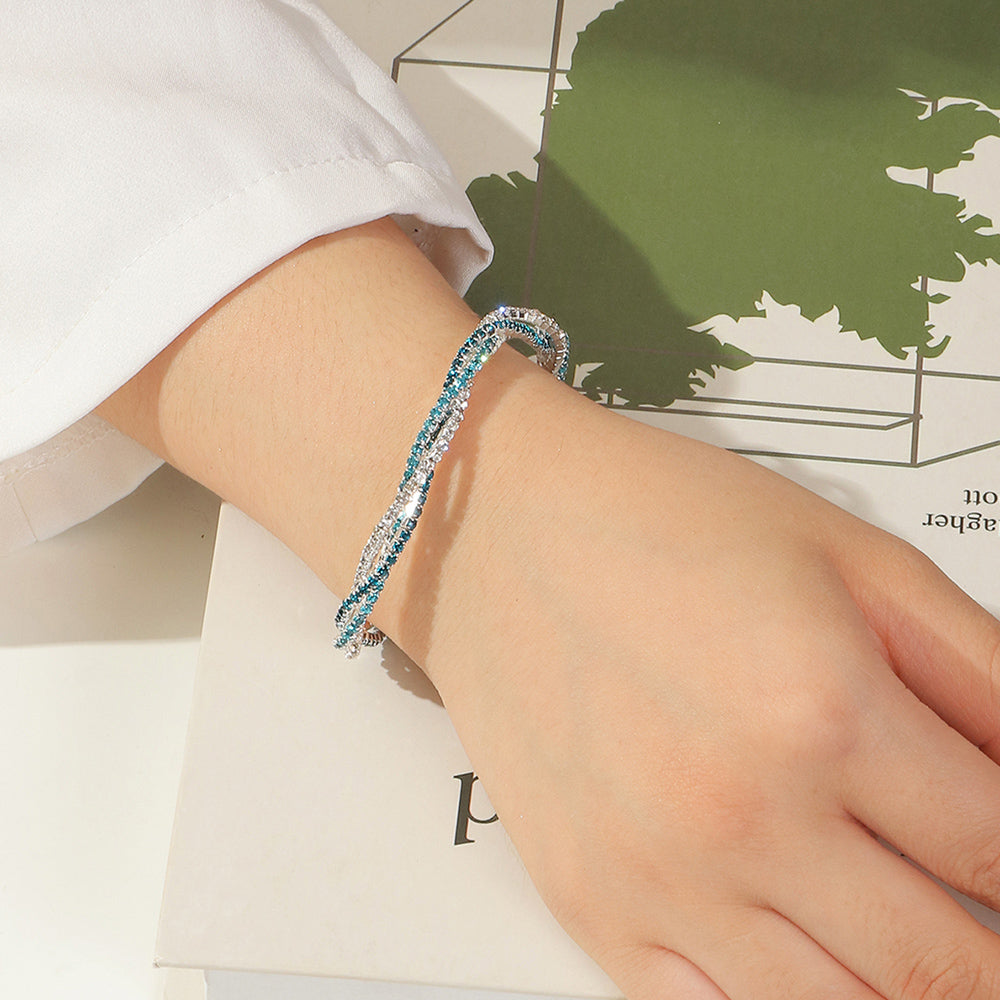 Multi-Row Crystal Stretch Bracelet with Refined Texture