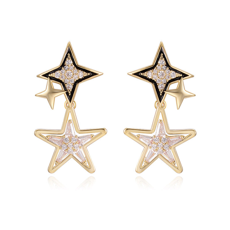 Sparkling Double-Star Drop Earrings with Crystal Accents