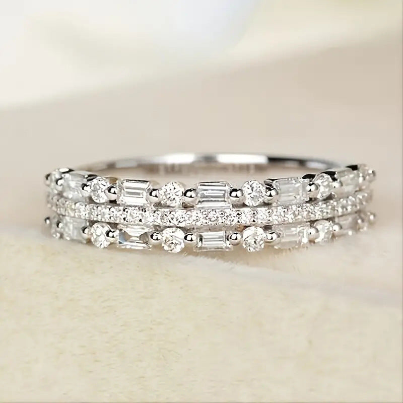 Triple Row Baguette and Round Eternity Band Ring