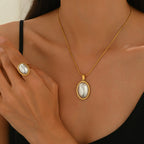 Oval Pearl Pendant Necklace & Matching Statement Ring