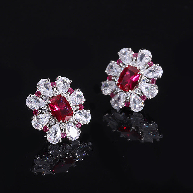 Ruby Red Floral Jewelry Set