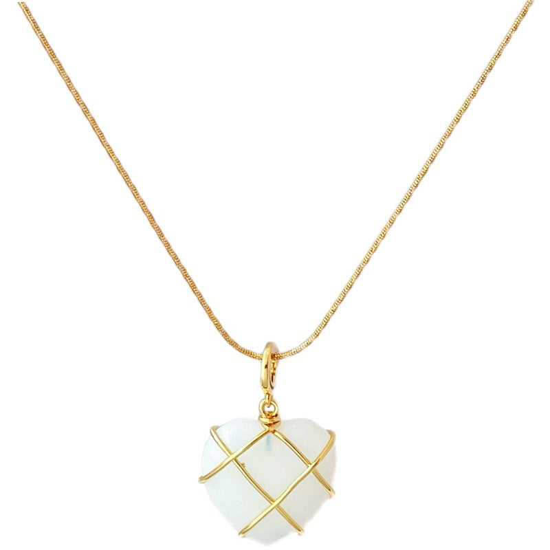 Gold Wire-Wrapped Moonstone Pendant Necklace