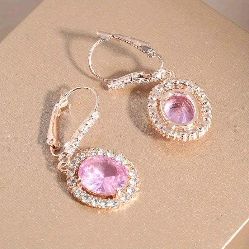 Rose Gold Pink Crystal Drop Earrings