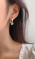 Geometric C-Shape Milky White Enamel Hoop Earrings