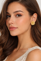Vintage Gold Flower Stud Earrings with Crystal Center